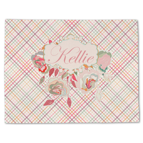 Custom Modern Plaid & Floral Single-Sided Linen Placemat - Single w/ Name or Text