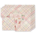 Modern Plaid & Floral Double-Sided Linen Placemat - Set of 4 w/ Name or Text