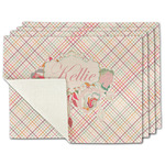 Modern Plaid & Floral Single-Sided Linen Placemat - Set of 4 w/ Name or Text