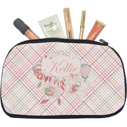 Modern Plaid & Floral Makeup / Cosmetic Bag - Medium (Personalized)