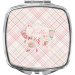 Modern Plaid & Floral Compact Makeup Mirror (Personalized)