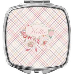 Modern Plaid & Floral Compact Makeup Mirror (Personalized)