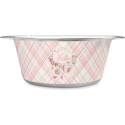 Modern Plaid & Floral Stainless Steel Dog Bowl - Small (Personalized)