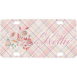 Modern Plaid & Floral Mini / Bicycle License Plate (4 Holes) (Personalized)