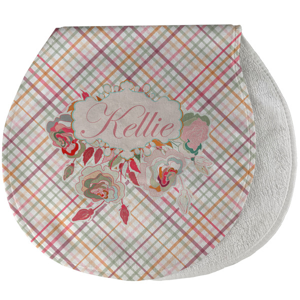 Custom Modern Plaid & Floral Burp Pad - Velour w/ Name or Text