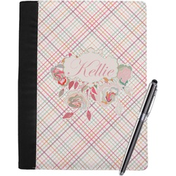 Modern Plaid & Floral Notebook Padfolio - Large w/ Name or Text