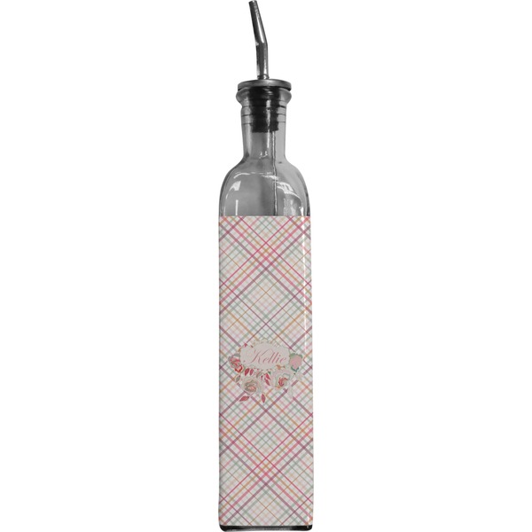 Custom Modern Plaid & Floral Oil Dispenser Bottle (Personalized)