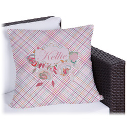 Modern Plaid & Floral Outdoor Pillow (Personalized)