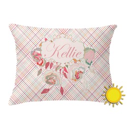 Modern Plaid & Floral Outdoor Throw Pillow (Rectangular) (Personalized)