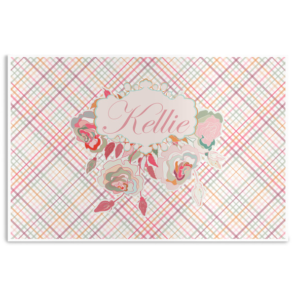 Custom Modern Plaid & Floral Disposable Paper Placemats (Personalized)