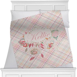 Modern Plaid & Floral Minky Blanket - Twin / Full - 80"x60" - Double Sided (Personalized)