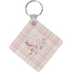 Modern Plaid & Floral Diamond Plastic Keychain w/ Name or Text