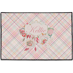 Modern Plaid & Floral Door Mat - 36"x24" (Personalized)