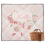 Modern Plaid & Floral Outdoor Picnic Blanket (Personalized)