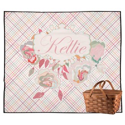 Modern Plaid & Floral Outdoor Picnic Blanket (Personalized)