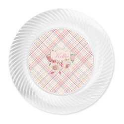 Modern Plaid & Floral Plastic Party Dinner Plates - 10" (Personalized)