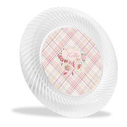 Modern Plaid & Floral Plastic Party Dinner Plates - 10" (Personalized)