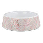 Modern Plaid & Floral Plastic Dog Bowl - Large (Personalized)