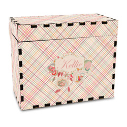 Modern Plaid & Floral Wood Recipe Box - Full Color Print (Personalized)