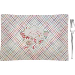 Modern Plaid & Floral Rectangular Glass Appetizer / Dessert Plate - Single or Set (Personalized)