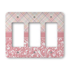 Modern Plaid & Floral Rocker Style Light Switch Cover - Three Switch