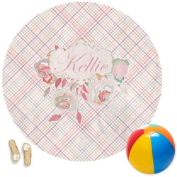 Modern Plaid & Floral Round Beach Towel (Personalized)