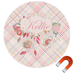 Modern Plaid & Floral Round Car Magnet - 10" (Personalized)