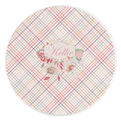 Modern Plaid & Floral Round Stone Trivet (Personalized)