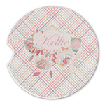 Modern Plaid & Floral Sandstone Car Coaster - Single (Personalized)