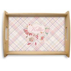 Modern Plaid & Floral Natural Wooden Tray - Small (Personalized)