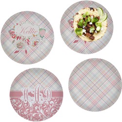 Modern Plaid & Floral Set of 4 Glass Lunch / Dinner Plate 10" (Personalized)
