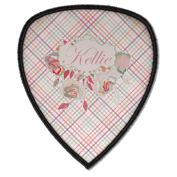 Custom Modern Plaid & Floral Iron on Shield Patch A w/ Name or Text