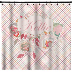 Modern Plaid & Floral Shower Curtain - Custom Size (Personalized)