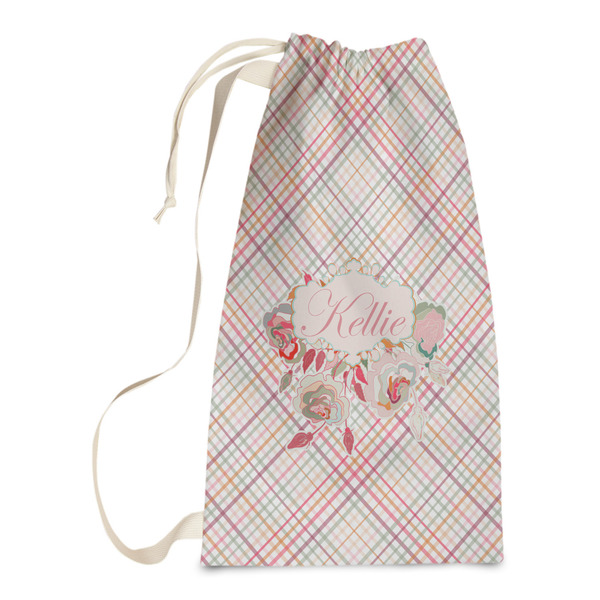 Custom Modern Plaid & Floral Laundry Bags - Small (Personalized)