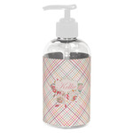 Modern Plaid & Floral Plastic Soap / Lotion Dispenser (8 oz - Small - White) (Personalized)