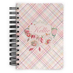 Modern Plaid & Floral Spiral Notebook - 5x7 w/ Name or Text