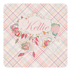 Modern Plaid & Floral Square Decal - XLarge (Personalized)