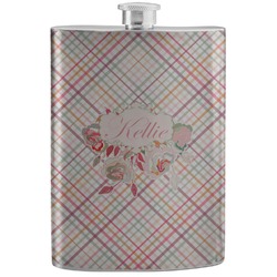 Modern Plaid & Floral Stainless Steel Flask (Personalized)