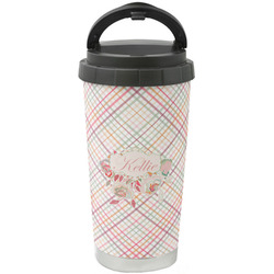 Modern Plaid & Floral Stainless Steel Coffee Tumbler (Personalized)