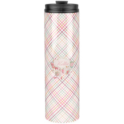 Modern Plaid & Floral Stainless Steel Skinny Tumbler - 20 oz (Personalized)