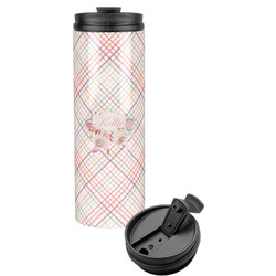 Modern Plaid & Floral Stainless Steel Skinny Tumbler (Personalized)