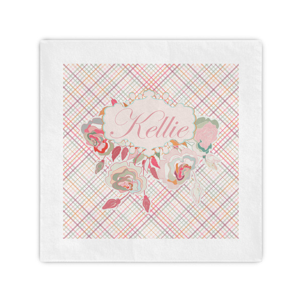 Custom Modern Plaid & Floral Standard Cocktail Napkins (Personalized)