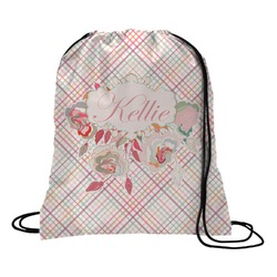 Modern Plaid & Floral Drawstring Backpack (Personalized)