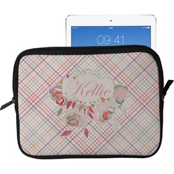 Modern Plaid & Floral Tablet Case / Sleeve - Large (Personalized)