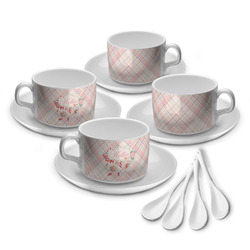 Modern Plaid & Floral Tea Cup - Set of 4 (Personalized)