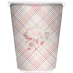Modern Plaid & Floral Waste Basket - Double Sided (White) (Personalized)