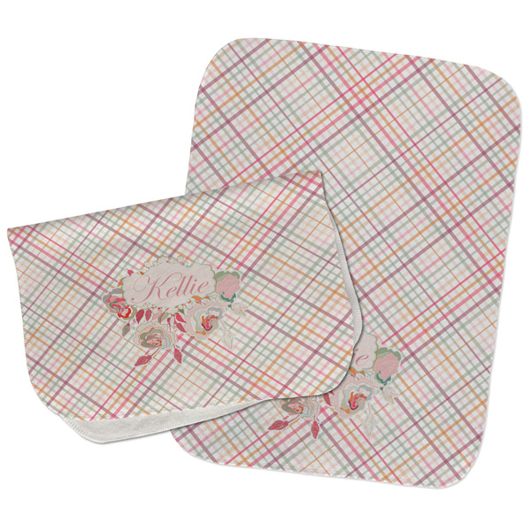 Custom Modern Plaid & Floral Burp Cloths - Fleece - Set of 2 w/ Name or Text