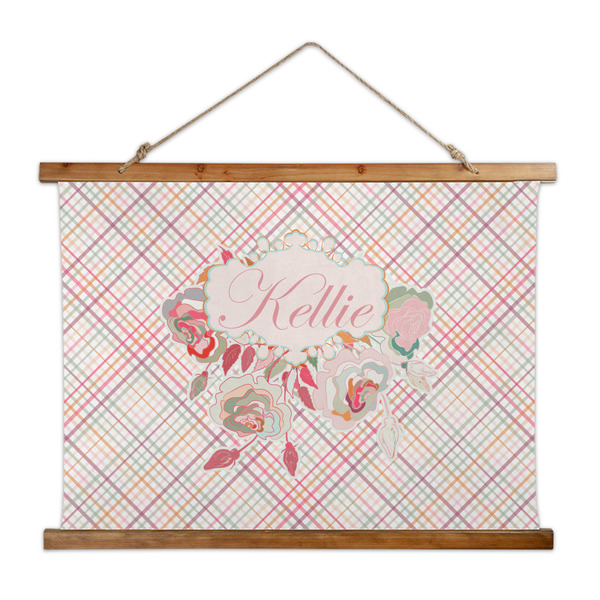 Custom Modern Plaid & Floral Wall Hanging Tapestry - Wide (Personalized)