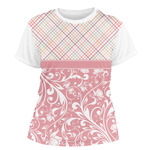 Modern Plaid & Floral Women's Crew T-Shirt - X Small