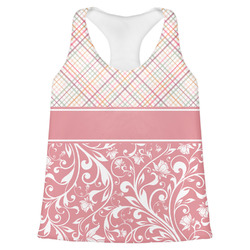 Modern Plaid & Floral Womens Racerback Tank Top - Medium